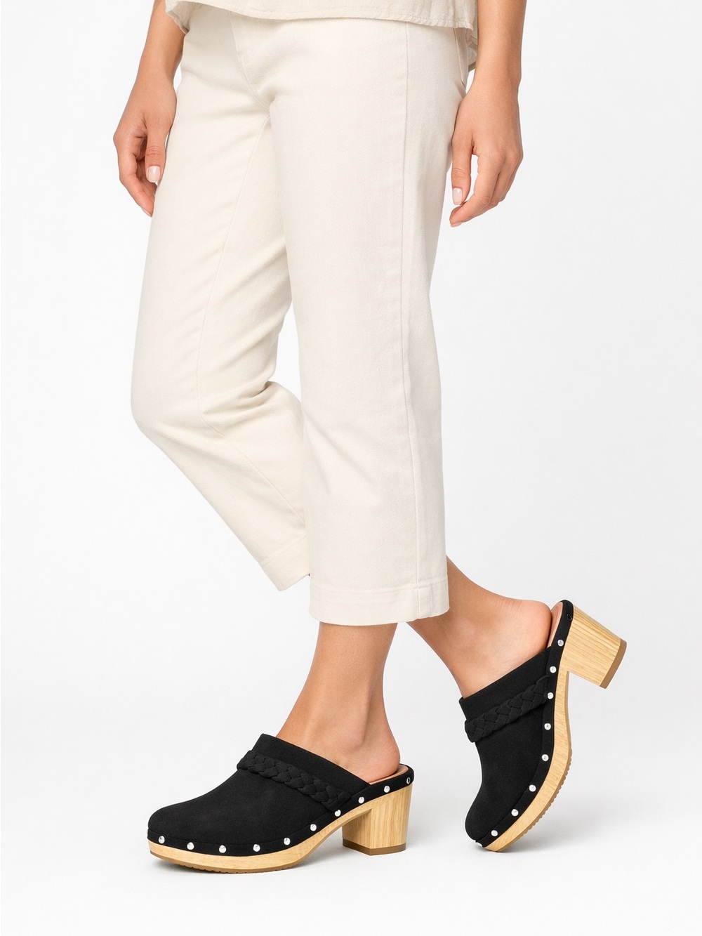 J. Crew Factory Sueded Wooden Platform Clogs 8.5 Boho Slip on Studded Braided - Picture 12 of 12